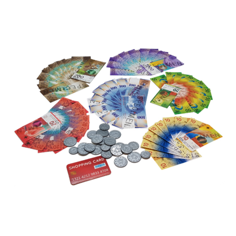 Spielgeld Münzen und Noten in Franken