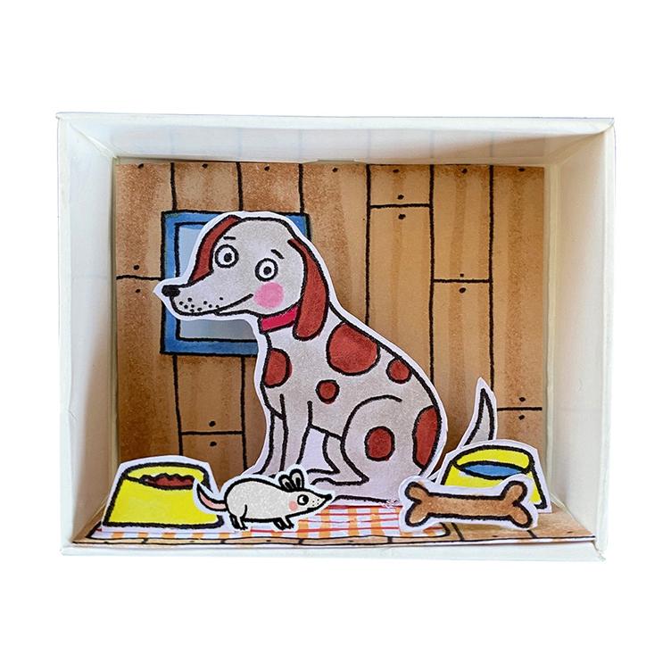 Streichholzschachtelwelt `Hund mit Napf` - Bastelset