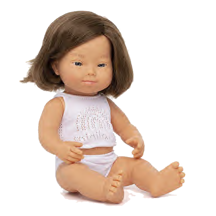 Puppe braunhaariges Mädchen mit Trisomie 21