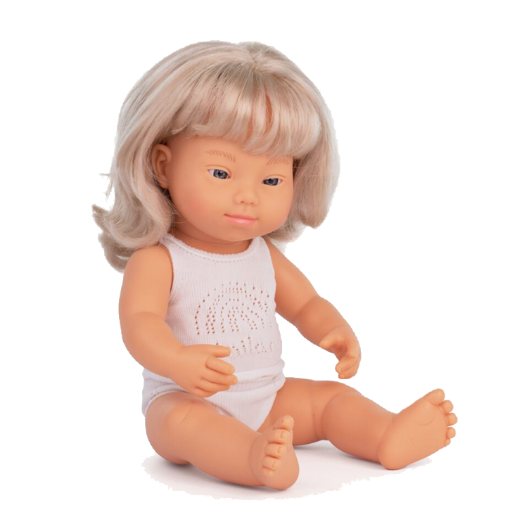 Puppe blondes Mädchen mit Trisomie 21