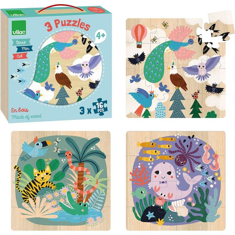Holzpuzzle-Set im Koffer „Erde, Meer & Himmel“ - 0