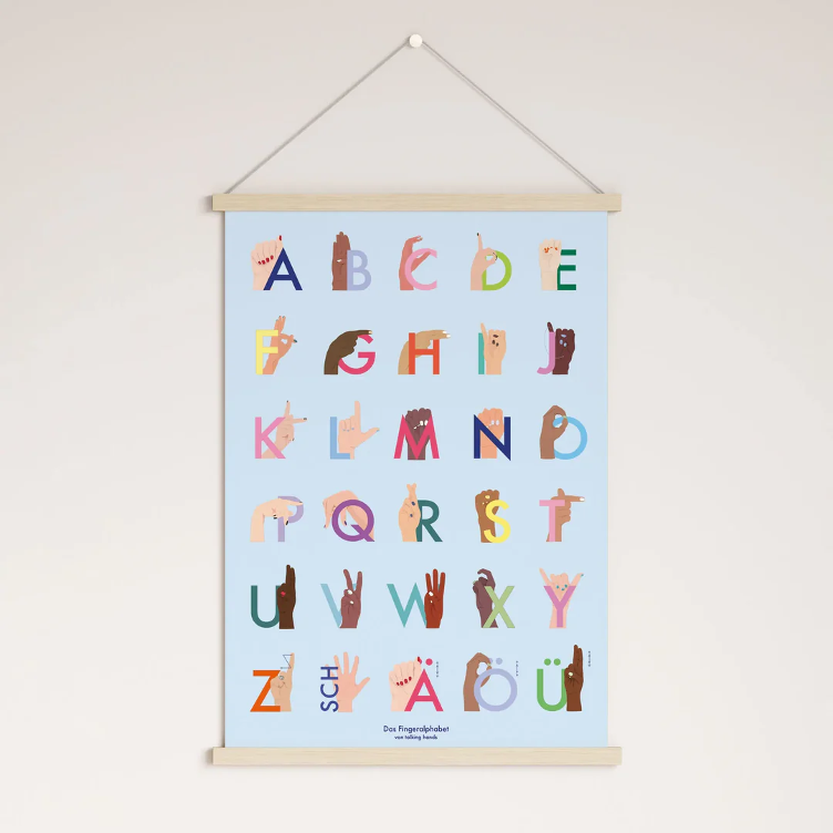 blaues Fingeralphabetposter