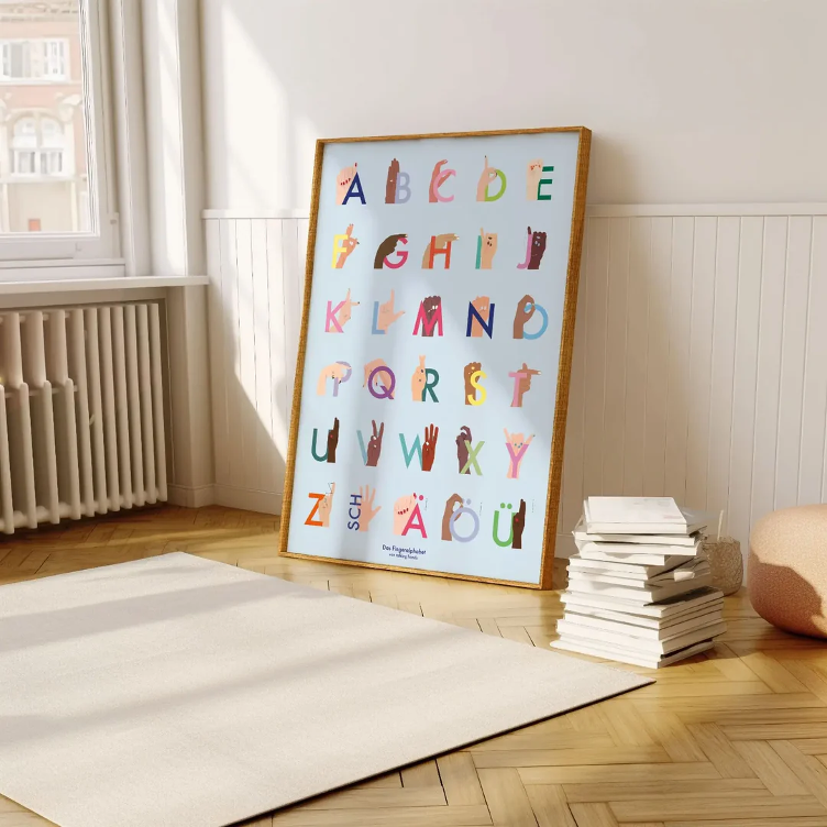 blaues Fingeralphabetposter - 0