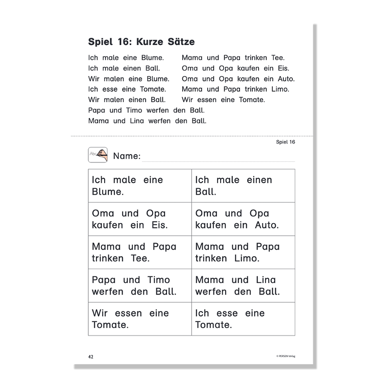 Ganz einfache Bingospiele: Wort- und Satzebene - 1