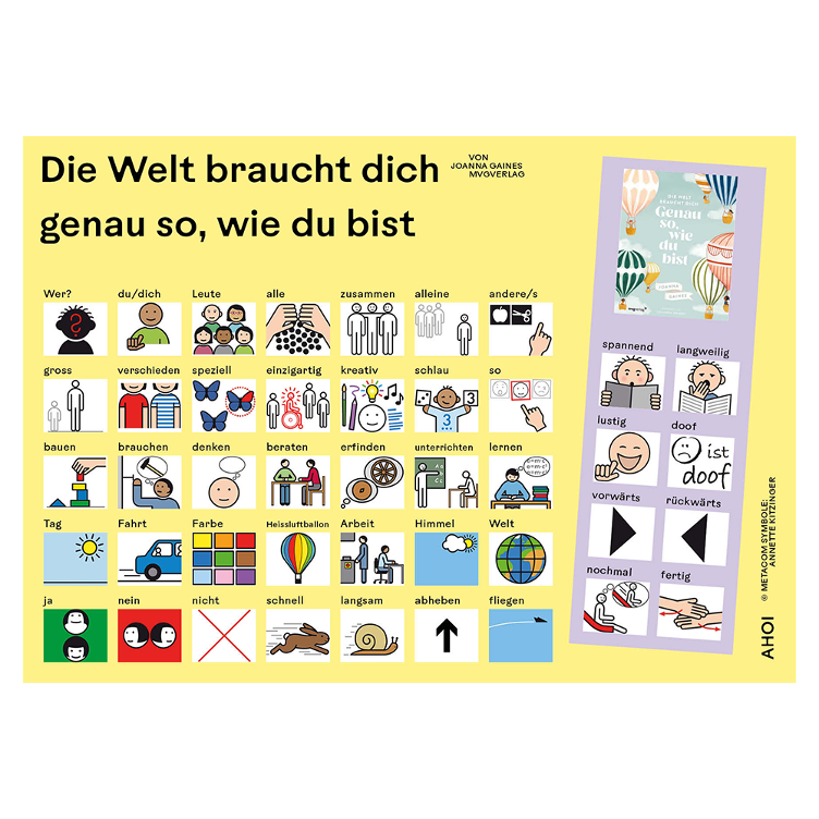 Kommunikationtstafel zu 'Die Welt braucht dich genau so, wie du bist'
