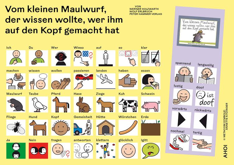 Kommunikationtstafel zu 'Vom kleinen Maulwurf, der wissen wollte, wer ihm auf den Kopf gemacht hat'