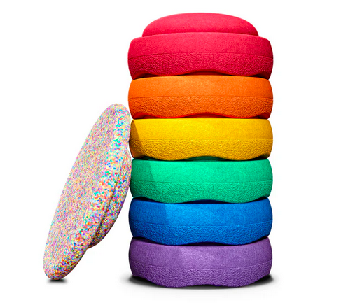 Stapelstein Set Rainbow classic 6 Stück plus Balance Board super confetti