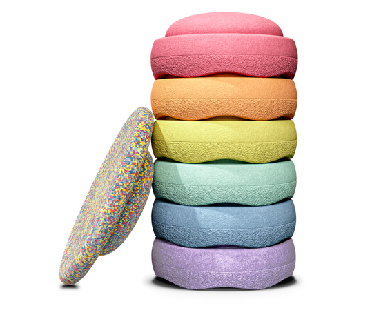 Stapelstein Set Rainbow Pastel 6 Stück plus Balance Board super confetti pastel