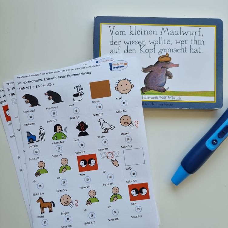 Vom kleinen Maulwurf, der wissen wollte.... Aufkleber mit METACOM Symbolen und Codes für den Anybookreader